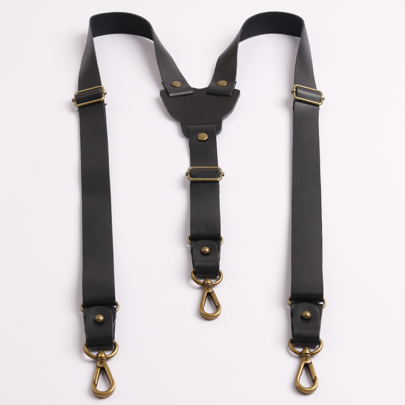牛皮背带夹 三挂钩背带裤肩带吊裤带 2.5三调节水滴钩背带 胖背带
