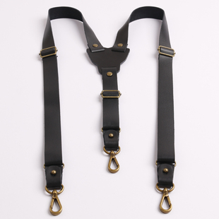 2.5三调节水滴钩背带 牛皮背带夹 带 肩带吊裤 胖背带 三挂钩背带裤