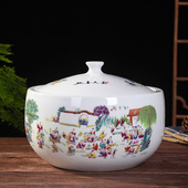 景德镇陶瓷器猪油罐5斤10斤装 米缸米桶腌菜罐家用带盖糖果储物罐