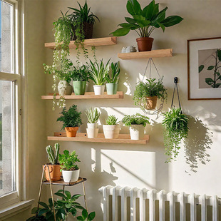 墙上置物架实木一字板墙壁墙面隔板免打孔置物板玄关绿植层板书架