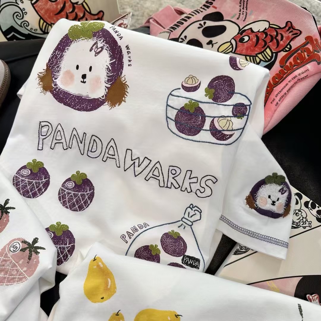 「冰爽多汁小水果」 Pandawarks简单小艺术感印花刺绣精美撞色T恤