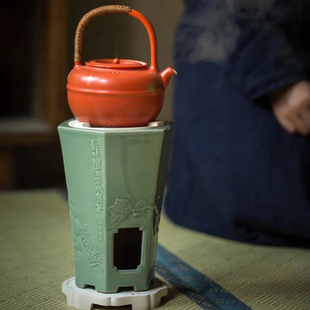 四闲堂 半斋梅子青松石图一字炉 炭炉 凉炉 风炉 酒精炉 围炉煮茶