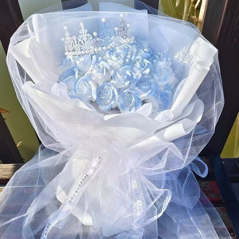 成品碎冰蓝玫瑰花束仿真花小香风男朋友闺蜜永生花香皂花生日七夕图片