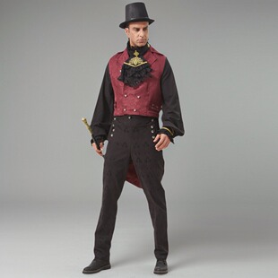 演出服燕尾马甲男式褶皱衬衫蒸汽朋克维多利亚上衣内搭中世纪服装