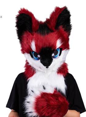 跨境可穿戴卡通兽头 Furry狼头面具犬科毛绒头套 漫展周边COS道具