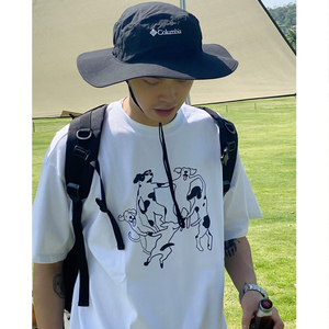 阿宅自制 原创小众趣味欢乐小狗印花宽松短袖t恤男女潮小领口上衣
