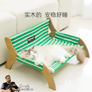 春夏季 猫窝小型犬泰迪狗窝宠物窝 猫咪条纹追球实木躺椅猫沙发四季