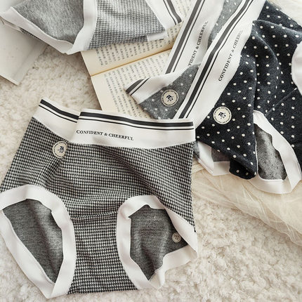 时尚千鸟格~法式秋7A抑菌纯棉透气轻磨毛高腰三角裤轻收腹女内裤