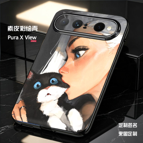适用华为puraxview手机壳蜡笔小新80仿皮pura x view阔直板保护壳可爱全包pura90软壳凯蒂猫皮卡丘