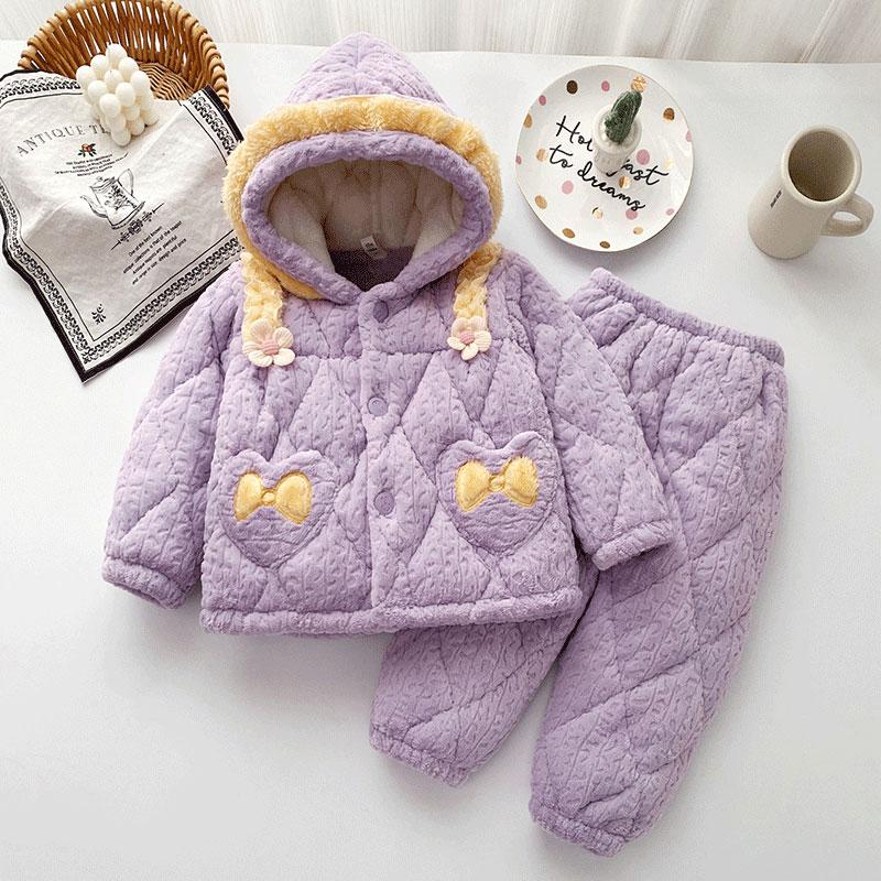 冬季珊瑚绒加厚夹棉公主风家居服