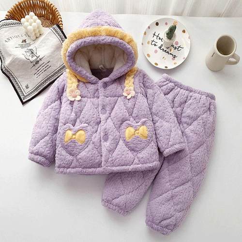 冬季珊瑚绒加厚夹棉公主风家居服