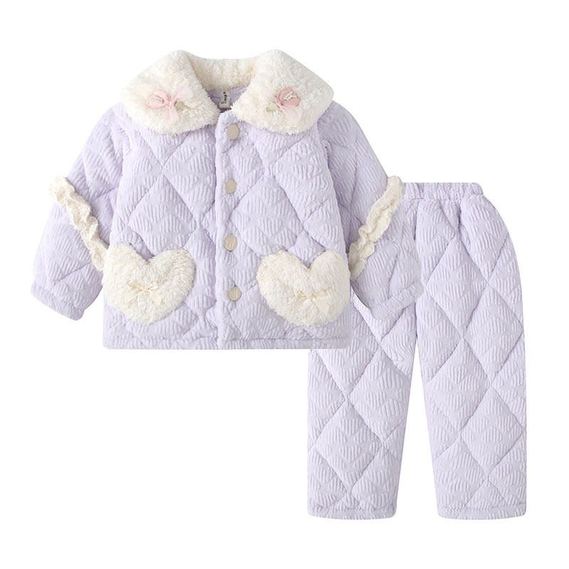 冬季女童厚实睡衣加绒加厚儿童睡衣小女孩牛奶绒公主风家居服套装