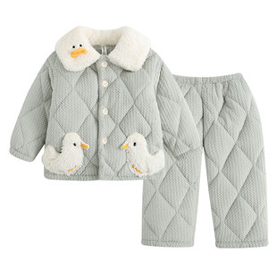 男童牛奶绒厚实睡衣冬季加绒加厚小男孩小宝宝保暖儿童家居服套装