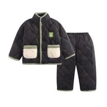 儿童睡衣男童冬季三层夹棉加厚加绒小中大童小男孩立领家居服套装