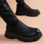 皮鞋男真皮商务休闲套脚一脚蹬软皮英伦风增高防滑耐磨厚底男鞋子