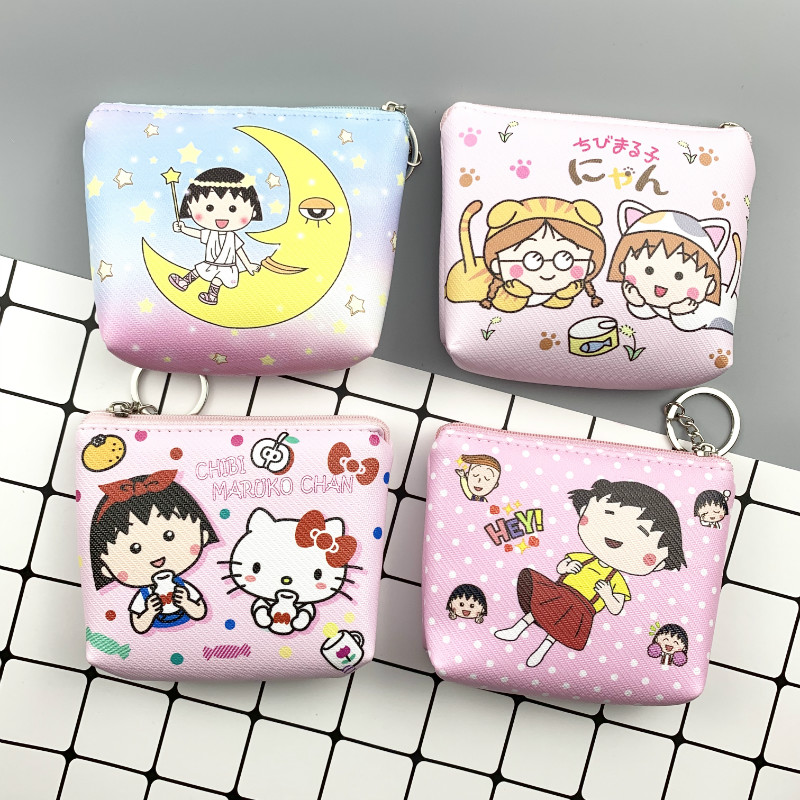 樱桃小丸子零钱包女ins新款学生韩版可爱卡通拉链钥匙包收纳袋pu