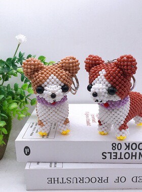 手工编织茶杯犬沙皮狗柯基看家旺财狗摆件工艺品卡通造型动物项链