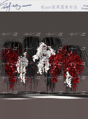 红白色蝴蝶兰婚礼素材花艺设计psd分层效果图布幔小众新中式韩式