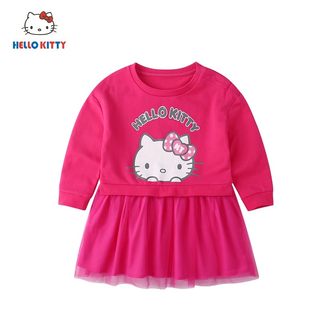 Hello Kitty童装秋冬款秋新品可爱百搭网纱连衣裙女童棉质圆领公