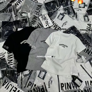 6798款2026早春新款圆领字母T恤女装短袖字母上衣百搭显瘦设计感