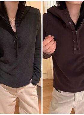 7086款2026秋冬新款半拉链棉帽双面绒卫衣女显瘦百搭休闲上衣女装