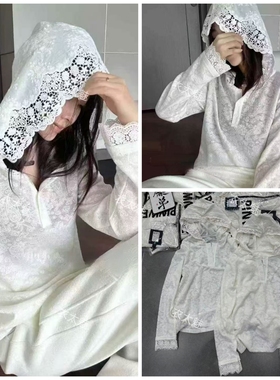 6772款2026早春新款韩版宽松显瘦百搭蕾丝拼接连帽蕾丝衫百搭恤衫