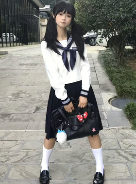 花千猪原创 津原中水手服 日系关西襟白三本基础款jk制服长袖套装