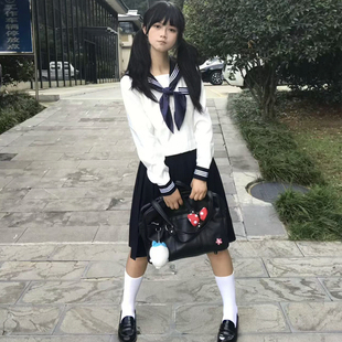 套装 花千猪原创 jk制服长袖 日系关西襟白三本基础款 津原中水手服