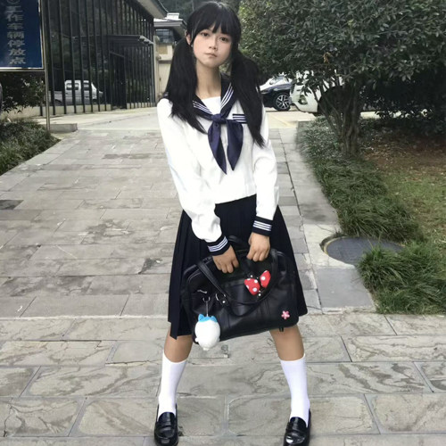 花千猪原创 津原中水手服 日系关西襟白三本基础款jk制服长袖套装