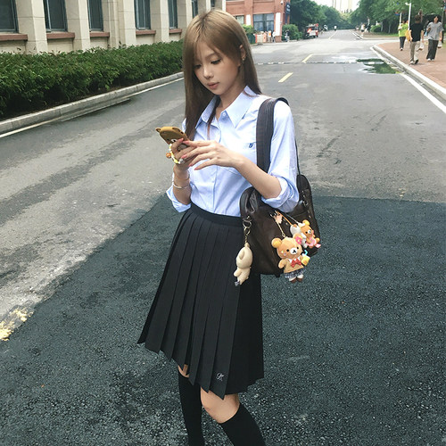 花千猪新品 津南高衬衫 日系学院风校供感条纹衬衫jk制服秋冬上衣