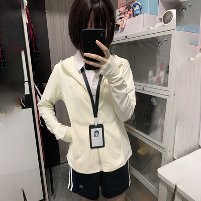 花千猪原创 连帽防晒衣  夏令时透气收腰薄外套jk女款多色防晒服