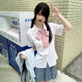 jk制服白色粉色短袖 花千猪原创 小竹町衬衫 学院风校供感百搭上衣