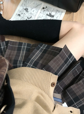 花千猪新品 可可栗格裙  jk制服校供感a字型百褶裙棕格百搭款jk裙