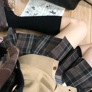 花千猪新品 可可栗格裙  jk制服校供感a字型百褶裙棕格百搭款jk裙