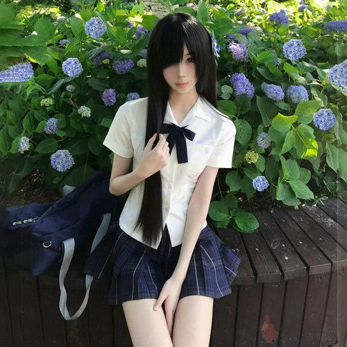 花千猪原创 小月岛衬衫 学院风收腰长短袖jk制服刺绣衬衫开襟上衣