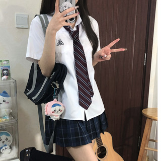 花千猪新品 千葉高短袖jk衬衫日系白色刺绣女衬衣春夏jk制服