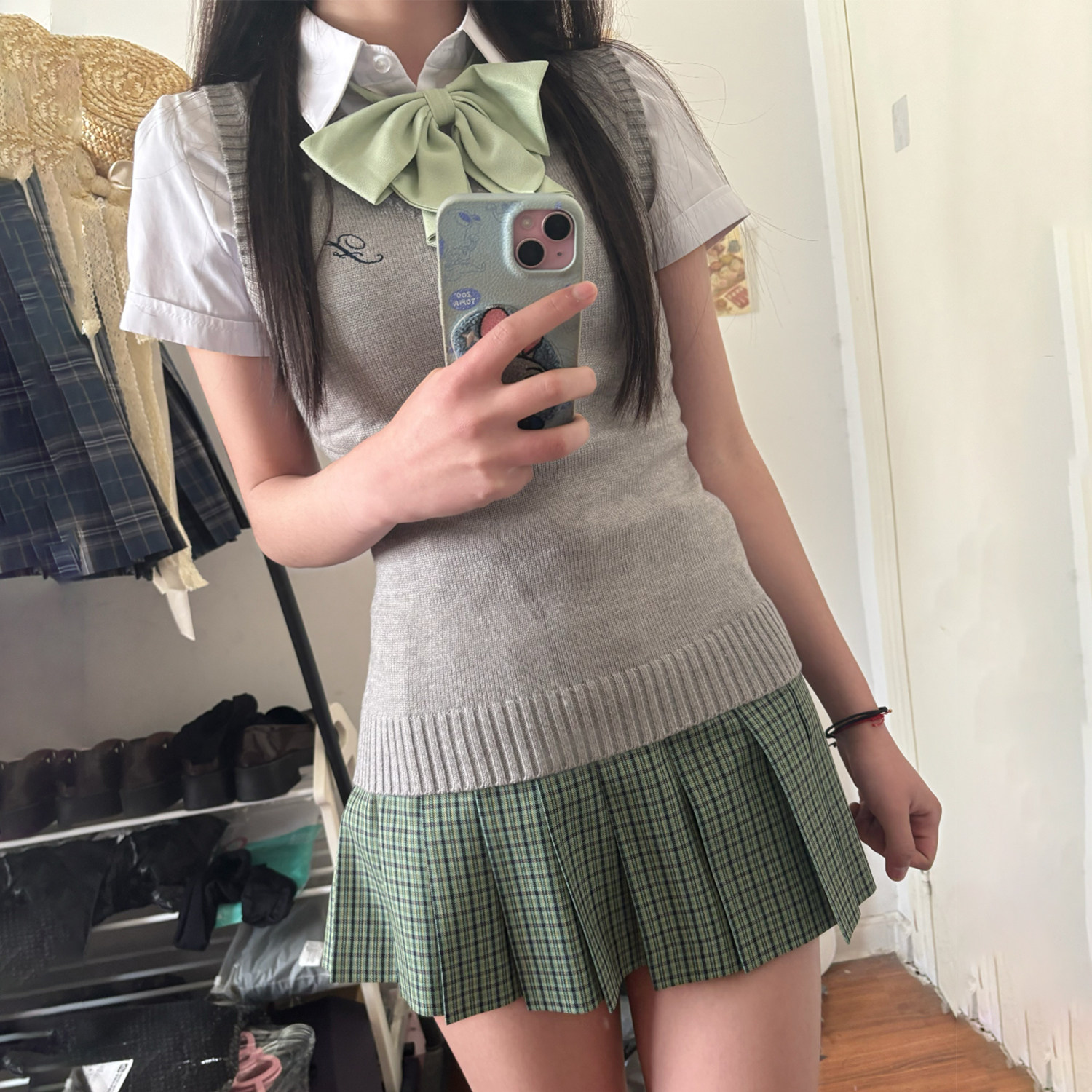 花千猪新品 小凛中背心 JK灰色收腰马甲日系jk制服百搭款针织毛衣