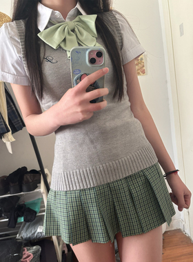花千猪新品 小凛中背心 JK灰色收腰马甲日系jk制服百搭款针织毛衣