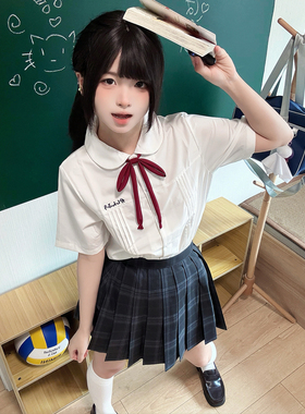 花千猪原创 小泽中衬衫 学院风白色蓝色短袖jk制服刺绣款百搭上衣