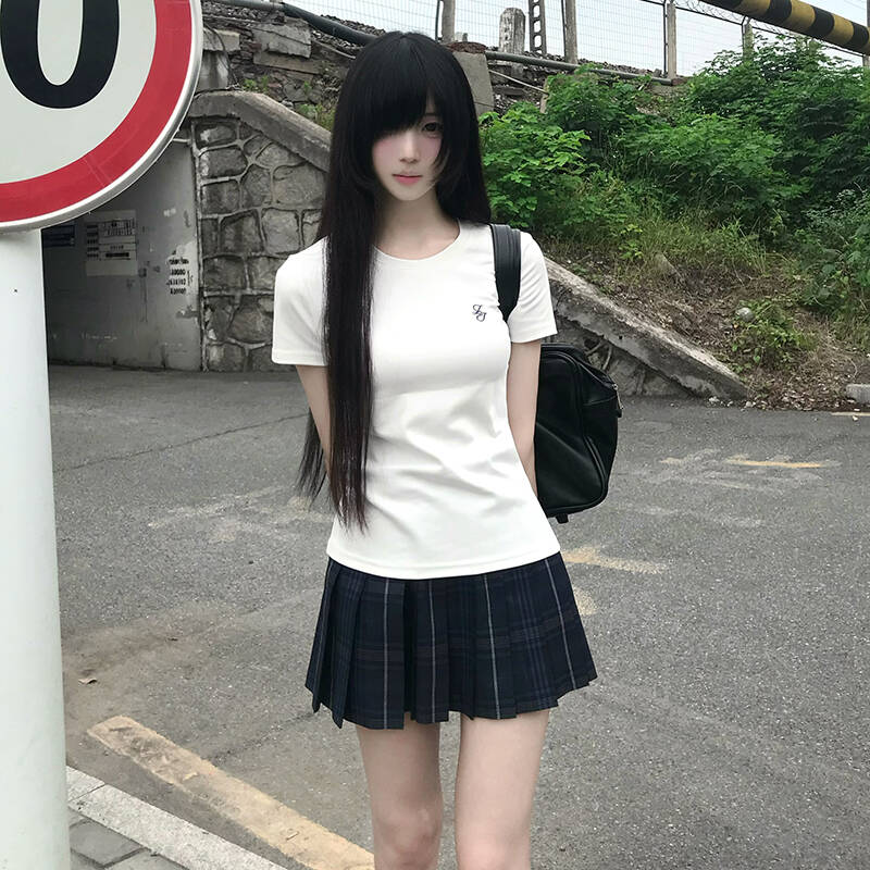 花千猪新品 小芝圆领T恤        日系学院风jk制服白色短袖款上衣