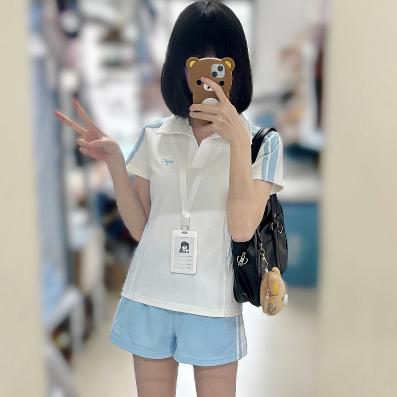 花千猪新品 小时雨运动服  jk制服v领体操服学院风运动休闲款套装