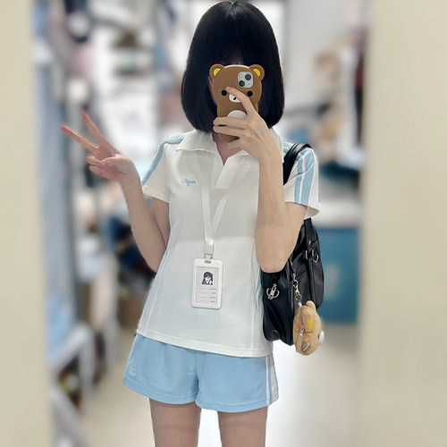 花千猪新品 小时雨运动服  jk制服v领体操服学院风运动休闲款套装