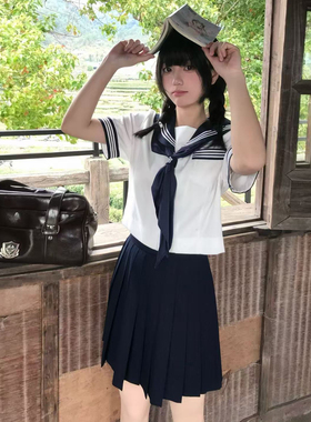 花千猪原创 津原中水手服 日系关西襟白三本基础jk制服长短袖套装
