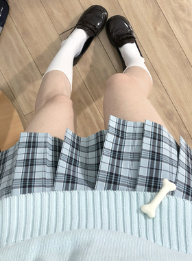 花千猪新品 青空格裙  jk制服校供感a字型百褶裙绿格百搭款jk裙