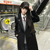 校供感jk制服中长款 花千猪50羊毛 半岛纪事大衣 双排扣翻领呢外套