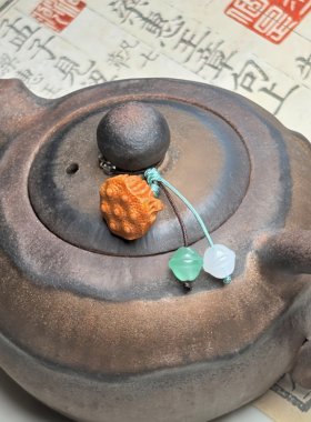 手工栓壶盖提溜高端提壶盖绳老山檀精雕莲蓬茶壶壶钮西施壶装饰