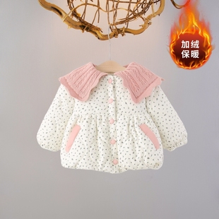 女童冬装棉服外套婴儿洋气宝宝碎花加绒加厚翻领棉衣韩版保暖棉袄