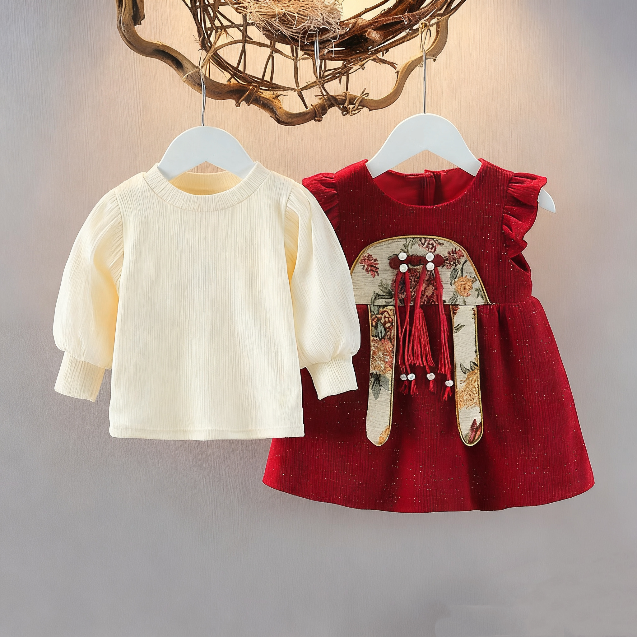 女童春秋红色连衣裙宝宝礼服