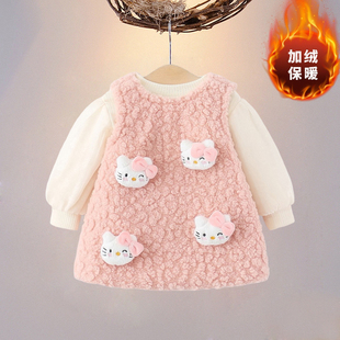 婴儿两件套装 冬装 女童加绒加厚连衣裙0一4岁小宝宝羊羔绒秋冬厚款