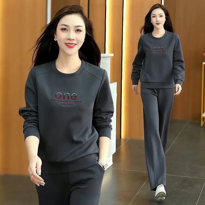 2026春秋款运动套装女时尚穿搭年轻两件套休闲薄款圆领纯色卫衣